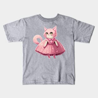 Cat in Pink Dress Kids T-Shirt